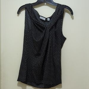 New York & Company Black and White Asymmetrical Polka Dot Blouse